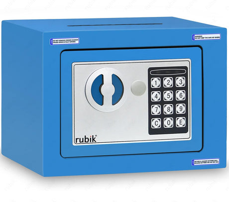 Rubik Mini Cash Deposit Drop Slot Safe Box with Key and Pin Code Option (Blue)