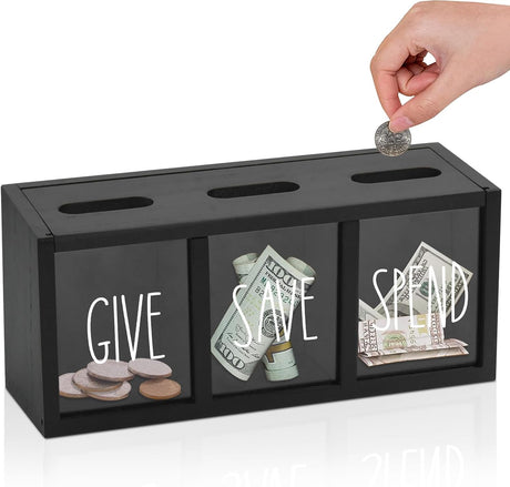 Wooden Piggy Bank for Adults Kids, Money Saving Box, Sturdy Money Saving Jar for Cash Coin, Visualized Piggy Bank for Bedroom, Living Room, Laundry Room, Countertop, Box for Change Storage