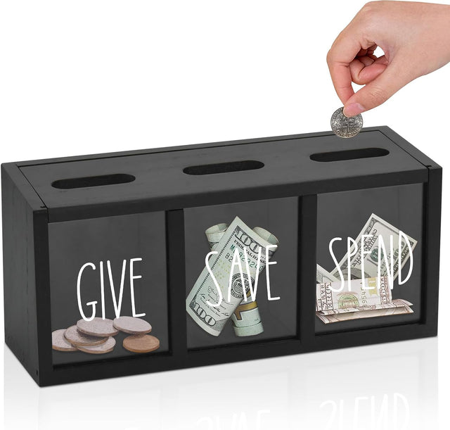 Wooden Piggy Bank for Adults Kids, Money Saving Box, Sturdy Money Saving Jar for Cash Coin, Visualized Piggy Bank for Bedroom, Living Room, Laundry Room, Countertop, Box for Change Storage
