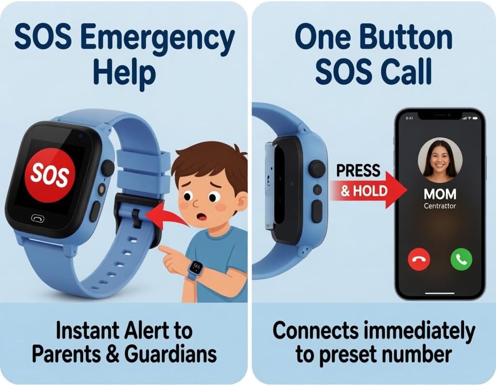 Kids Smart Watch with SOS Call, & GPS Tracking, SIM Card Support, IP67 Waterproof Touch Screen kids smart watch fitness tracker,School Mode, Alarm, Class Mode & Activity Features for Boys Girls