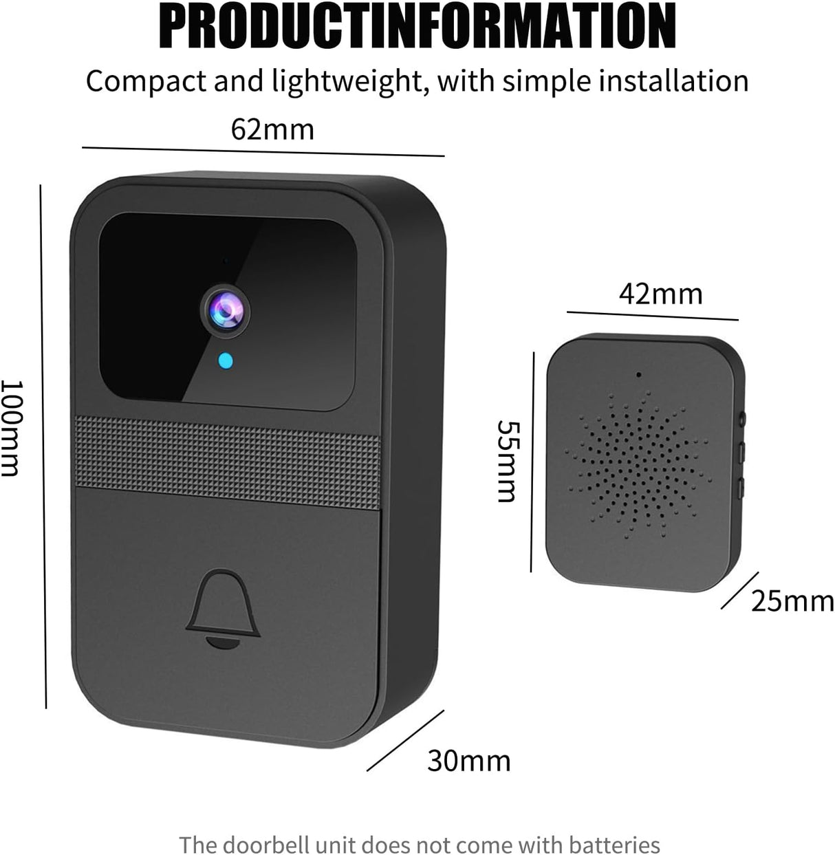 OBEST video doorbell wireless, doorbell camera outdoor, App control, intelligent voice changing, high-definition night vision, automatic capture, Battery powered