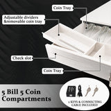 Cash Register Drawer 5 Grids, Cash POS Drawer with Micro Switch Auto Open Secure Money Cash Stand Removable 5 Bill 5 Coin Tray RJ11 Printer 3 Key-Locks for Business Shop Market 40x42x10cm