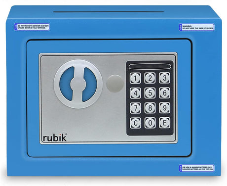 Rubik Mini Cash Deposit Drop Slot Safe Box with Key and Pin Code Option (Blue)