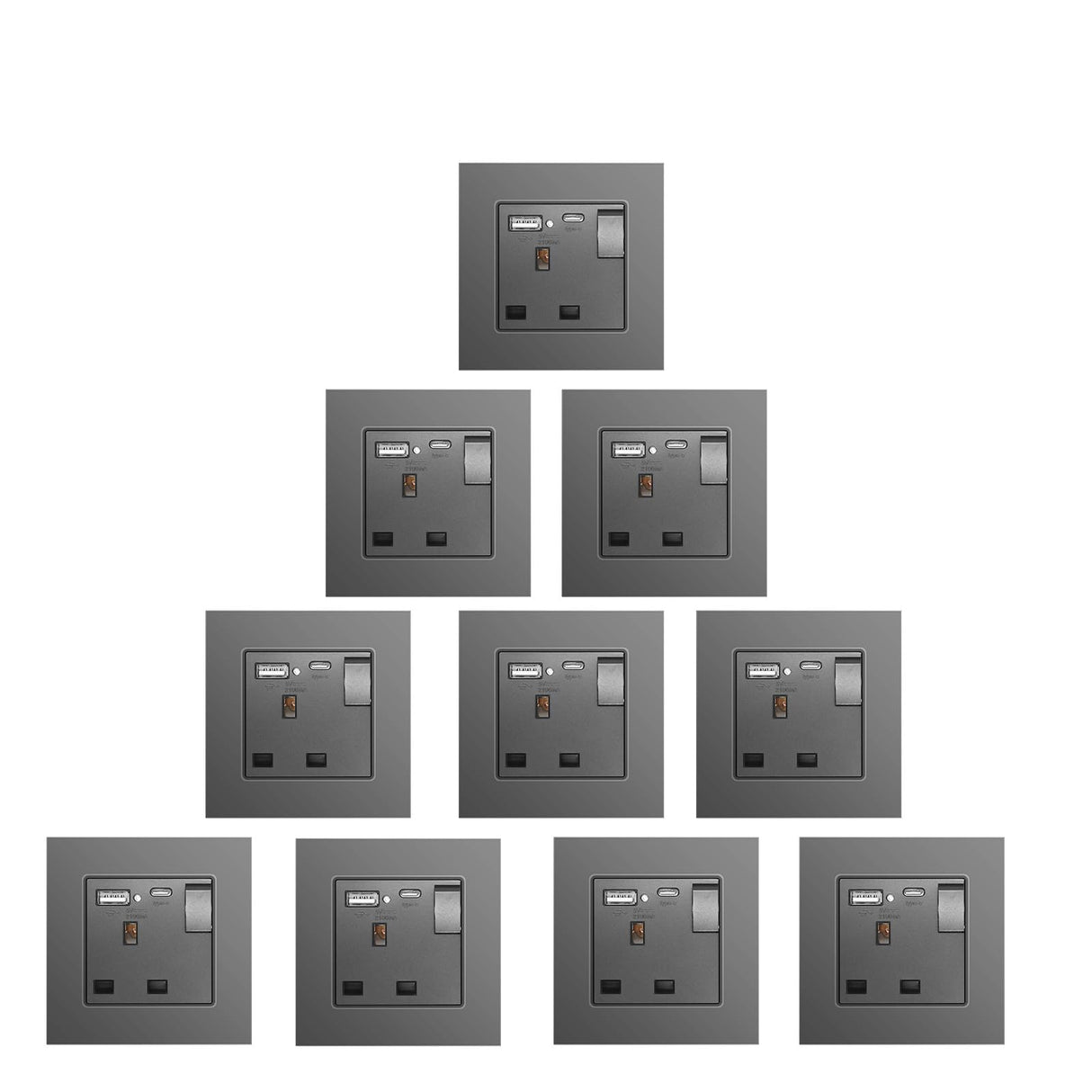 BSEED Double Switched Wall Socket 2 Gang Black with USB C & USB A Charging Ports, 13A Wall Electric Power Socket with Glass Panel