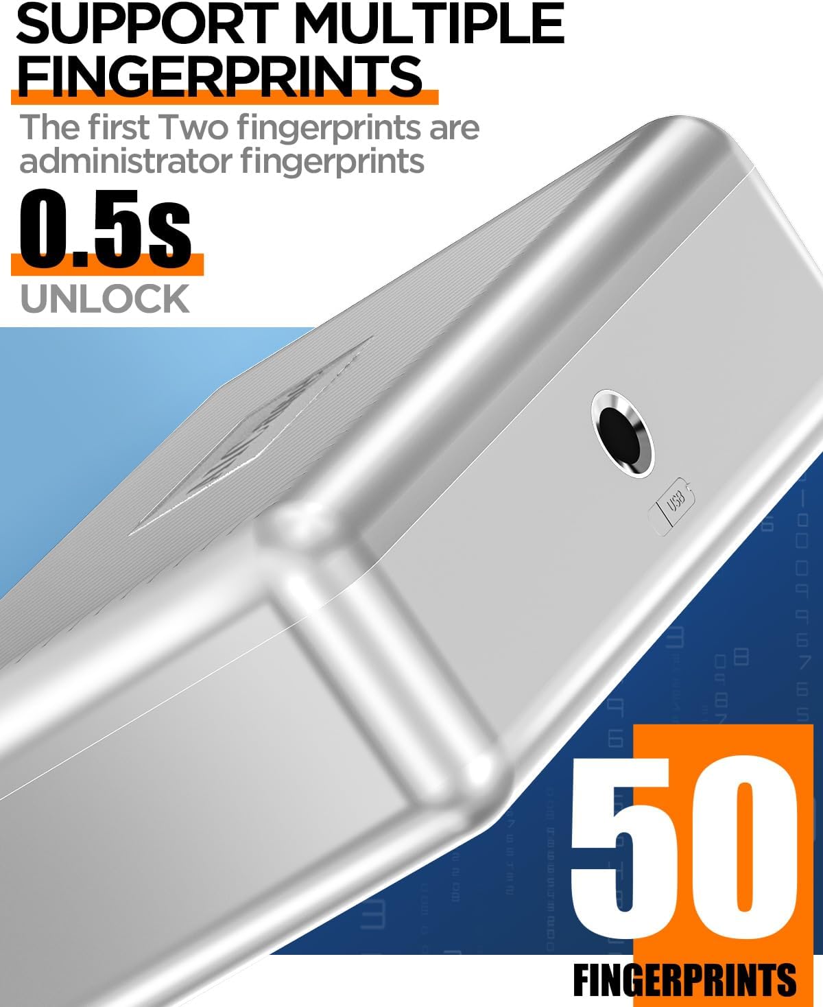 AICase Safe with Biometric Fingerprint Recognition for Travel and Home, Portable Security Box with Fingerprint and Morse Code, Cash Box, Safe Deposit Box, Silver