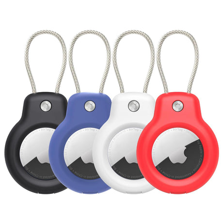 PFUTURE 4 Pack Waterproof Case Holder for AirTag with Keychain, Hidden Lock Design Anti-Lost AirTag Holder for Apple AirTags, Keys, Kids, Luggage, GPS Tracker – Black, Gray, Yellow, Mint Green