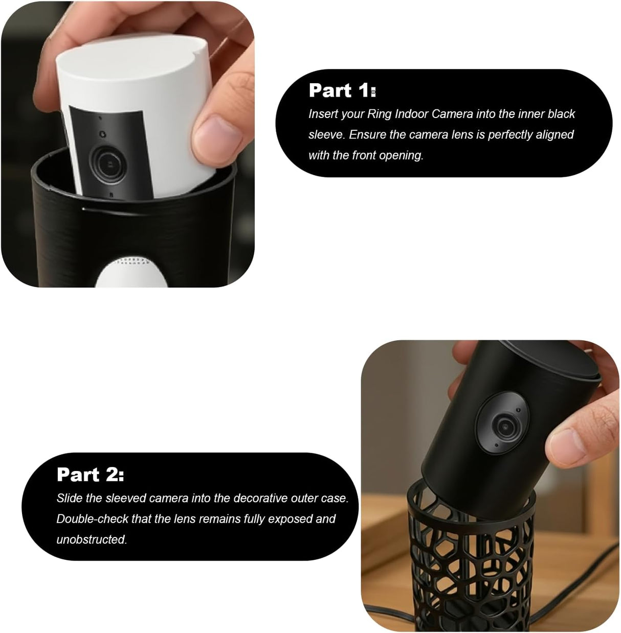 Camera Disguise Vase for Ring Indoor Cam (1st Gen) - Decorative Hidden Camera Plant Holder & Ring Camera Hider - Black Cover to Conceal a Cam & Hide Security Device