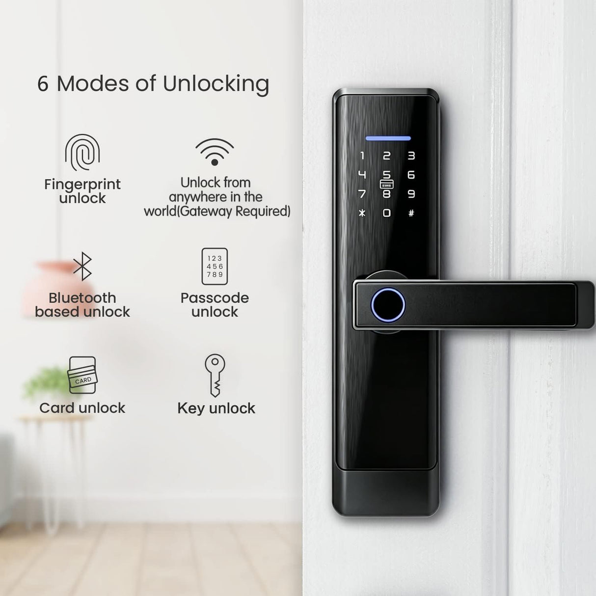 Smart Lock,Fingerprint Door Lock with 4585 Mortise.Keyless Entry Bluetooth Lock,Free APP,IC Card,Anti-peep Code,TT Lock App Control,for Home,Office,Apartment (R1)