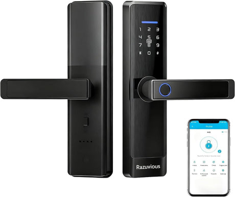Smart Lock,Fingerprint Door Lock with 4585 Mortise.Keyless Entry Bluetooth Lock,Free APP,IC Card,Anti-peep Code,TT Lock App Control,for Home,Office,Apartment (R1)