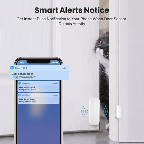 Smart WiFi Door/Window Sensor | Tuya smart alarm, Wireless Entry Detector with Real-Time Alerts, Works with Alexa/Google Home, No Hub Required(1Pack)