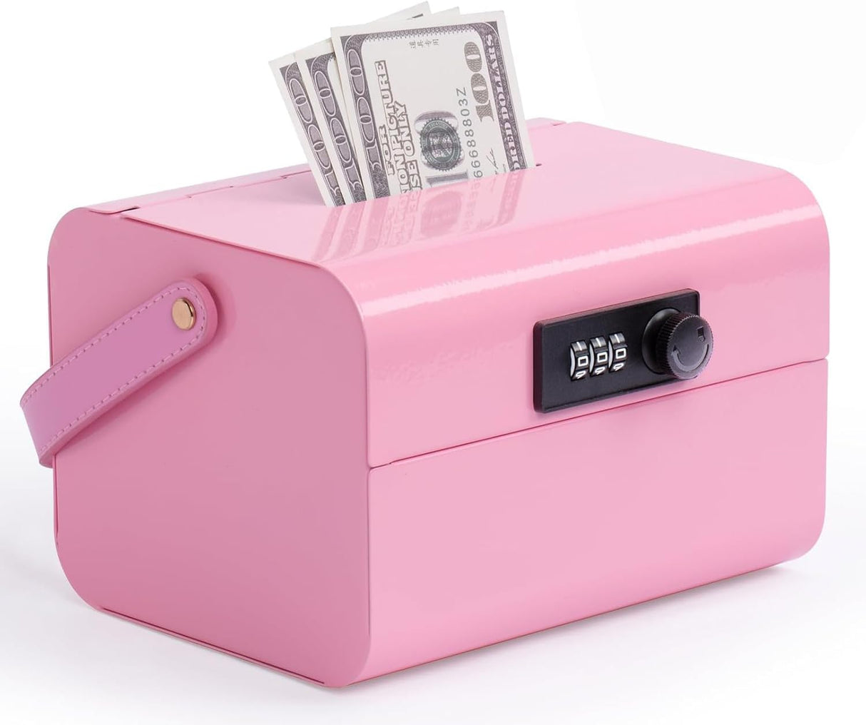 Mini Safe Box for Kids - Portable Money Lock Box with Combination Lock for Cash, Jewelry & Valuables, Lightweight Security Safe Metal Money for Cash Saving for Kids Boys Girls (Pink)