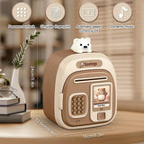 Electronic Money Box for Kids – Azonee Fingerprint Money Saving Box with Music, ATM Style Coin Bank for Girls & Boys, Secure Digital Money Box for Saving Coins, Birthday for Boys Girls (Light Brown)
