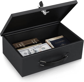 Fireproof Document Box with Key Lock, Safe Storage Box for Valuables, Fire Resistance Security Chest, Fireproof Box for Documents, Passport, Cash, Tablet, Exterior 12.8'' x 8.4'' x 4.5'' Black