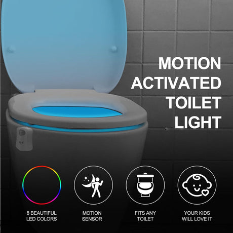 Toilet Night Light Toilet Bowl Light Motion Sensor with 8 Color Changing, Sensor LED Washroom Night Light Fits Any Toilet
