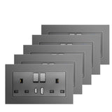 BSEED Double Switched Wall Socket 2 Gang Black with USB C & USB A Charging Ports, 13A Wall Electric Power Socket with Glass Panel