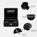MaxEMA Metal Cash Box With Lock & Keys 15x12x8cm Steel Register With Tray Durable Portable Money Box Safe For Bills Jewelry Organizer Coins Phones Travel Lock Safe Box Piggy Locker (Black V.Small)