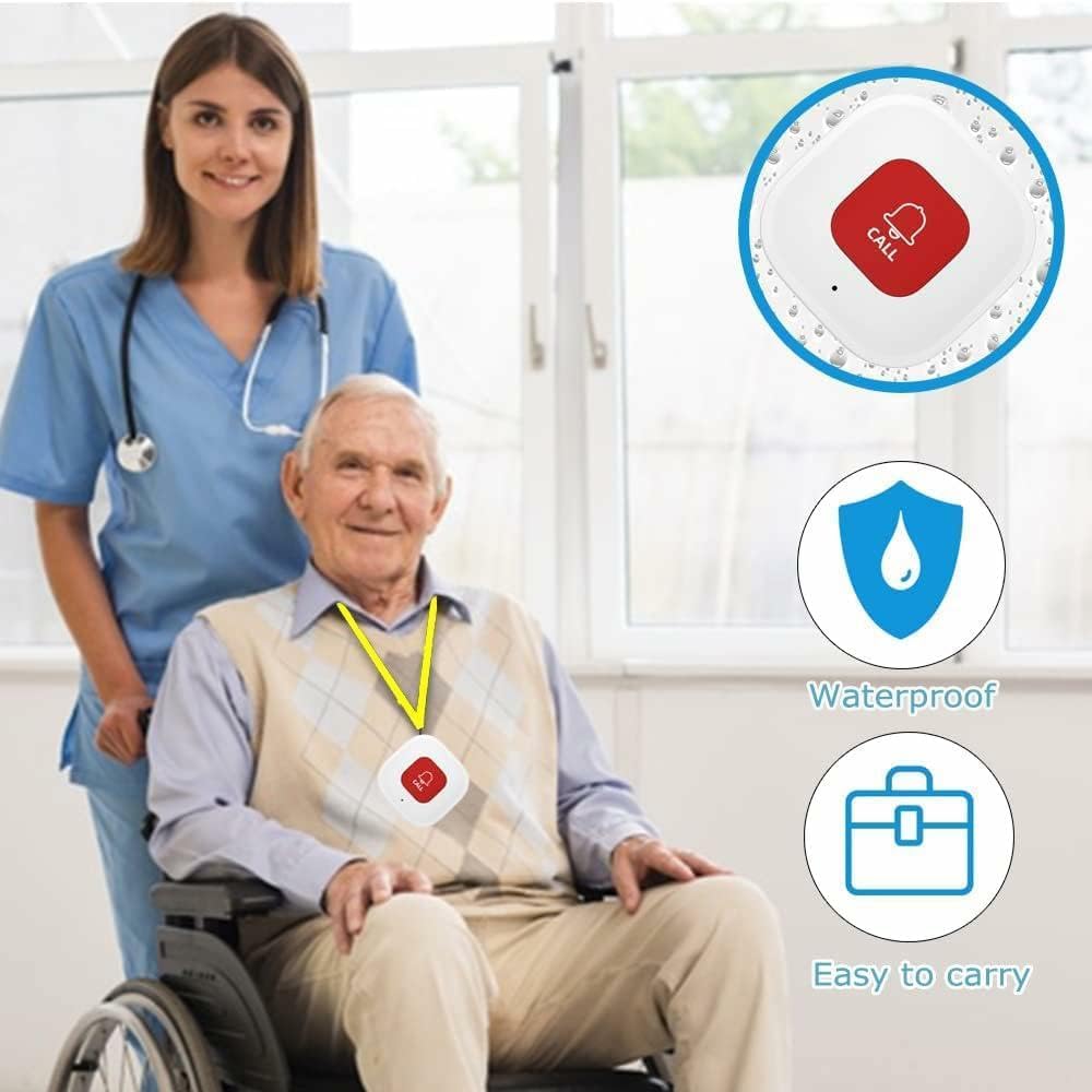 Wifi Caregiver Pager, Call Button, Wireless Alert System, Personal Panic Alarm, Emergency Button For Elderly Patient Seniors Disabled, 2 Sos & 1 Receiver