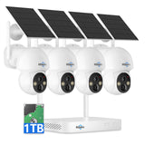 Hiseeu Solar Camera Outdoor, 4PCS 4MP Wireless Security Camera System with 10in LCD, 2-Way Audio, PT 360, Night Vision, Motion Detection, 10CH Expandable, 2.4G WiFi