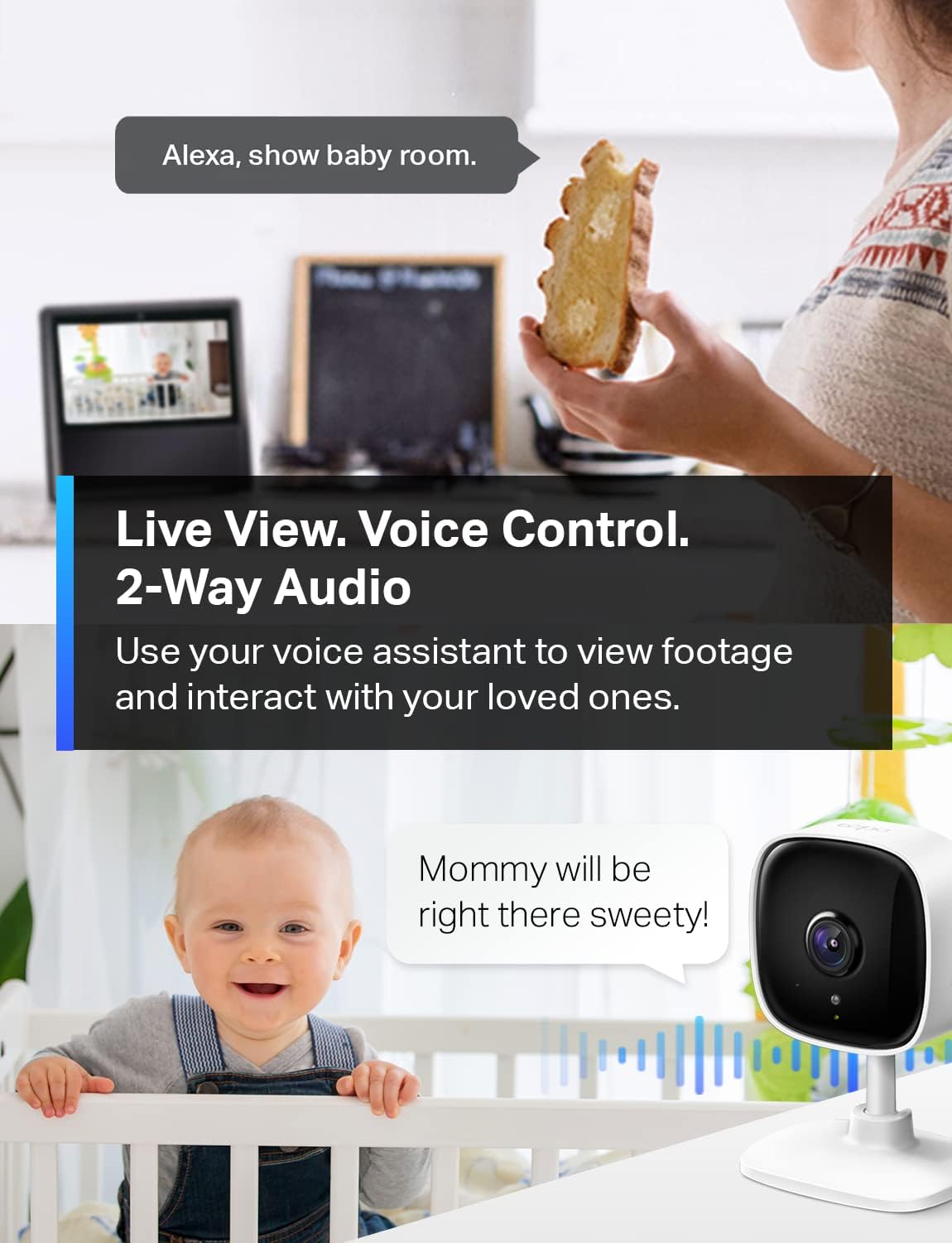 Tapo TP-Link Indoor Security Camera for Baby Monitor, Dog Camera w/Motion Detection, 2-Way Audio Siren, Night Vision, Cloud & SD Card Storage(Up to 128 GB), Works w/Alexa & Google Home (C100)