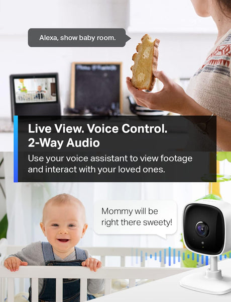 Tapo TP-Link Indoor Security Camera for Baby Monitor, Dog Camera w/Motion Detection, 2-Way Audio Siren, Night Vision, Cloud & SD Card Storage(Up to 128 GB), Works w/Alexa & Google Home (C100)