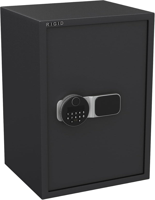RIGID Hotel Safe Box | Tall Steel Strongbox with Digital Lock and Key | Heavy-Duty Safe for Office, Home, Business Use | Secure A4 Files, Jewelry, Cash (33D x 35W x 50H CM), Pre-Assembled