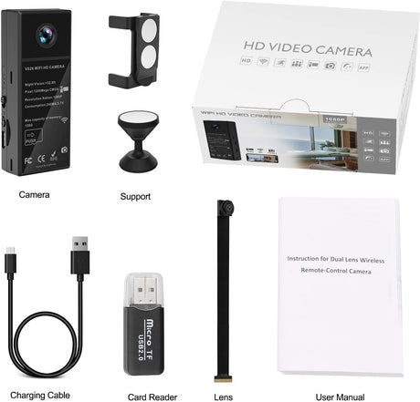 Spy Camera, Mini Hidden Camera WiFi 1080P Wireless Covert Video Security Cam 150° Wide Angle Nanny Cam with DIY Extended Lens/Night Vision/Motion Activated for Home Surveillance(New Version)
