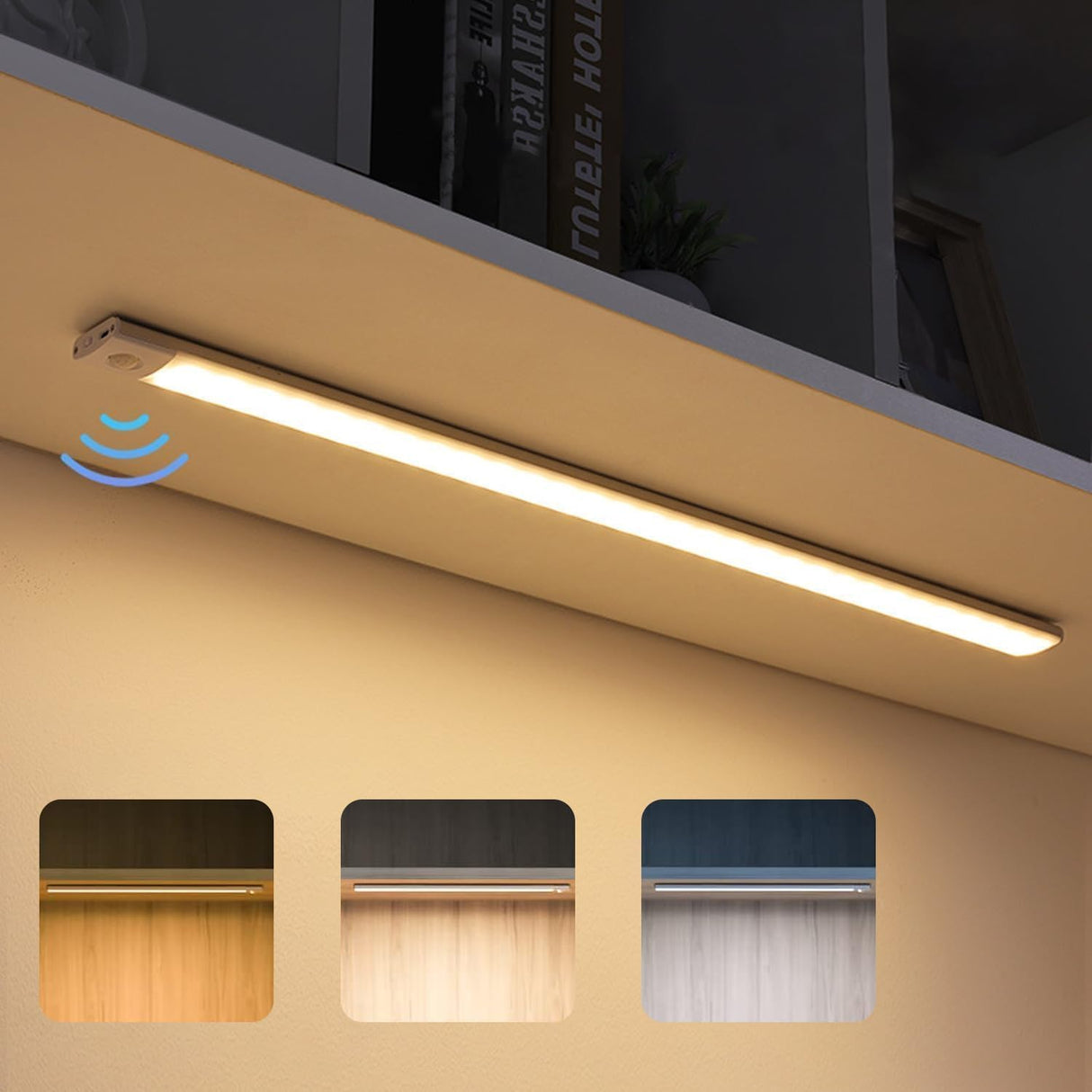 Under Cabinet Light, Necomi 2 Pack 3 Colors Motion Sensor Light 2500mAh Rechargeable Wireless Closet light,Dimmable Night Lights for Bedroom,Closet,Kitchen,Hallway, Cupboard Light,40CM