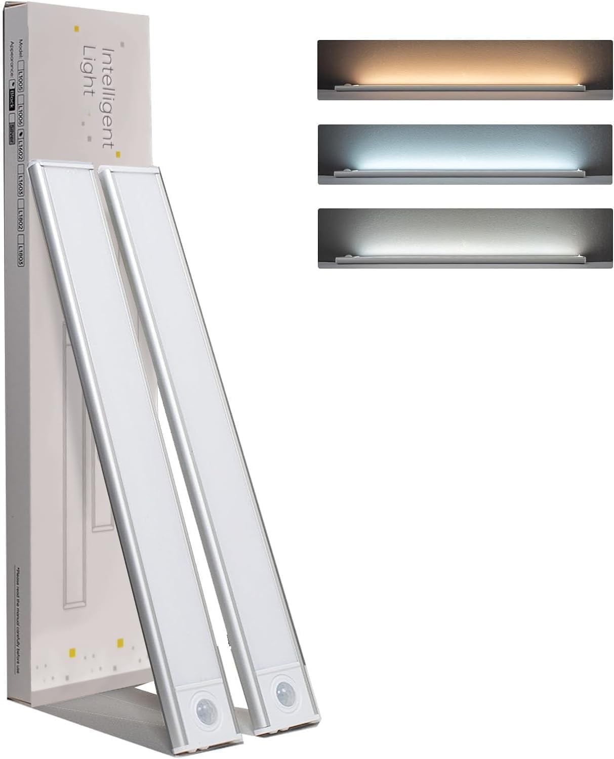 Under Cabinet Light, Necomi 2 Pack 3 Colors Motion Sensor Light 2500mAh Rechargeable Wireless Closet light,Dimmable Night Lights for Bedroom,Closet,Kitchen,Hallway, Cupboard Light,40CM