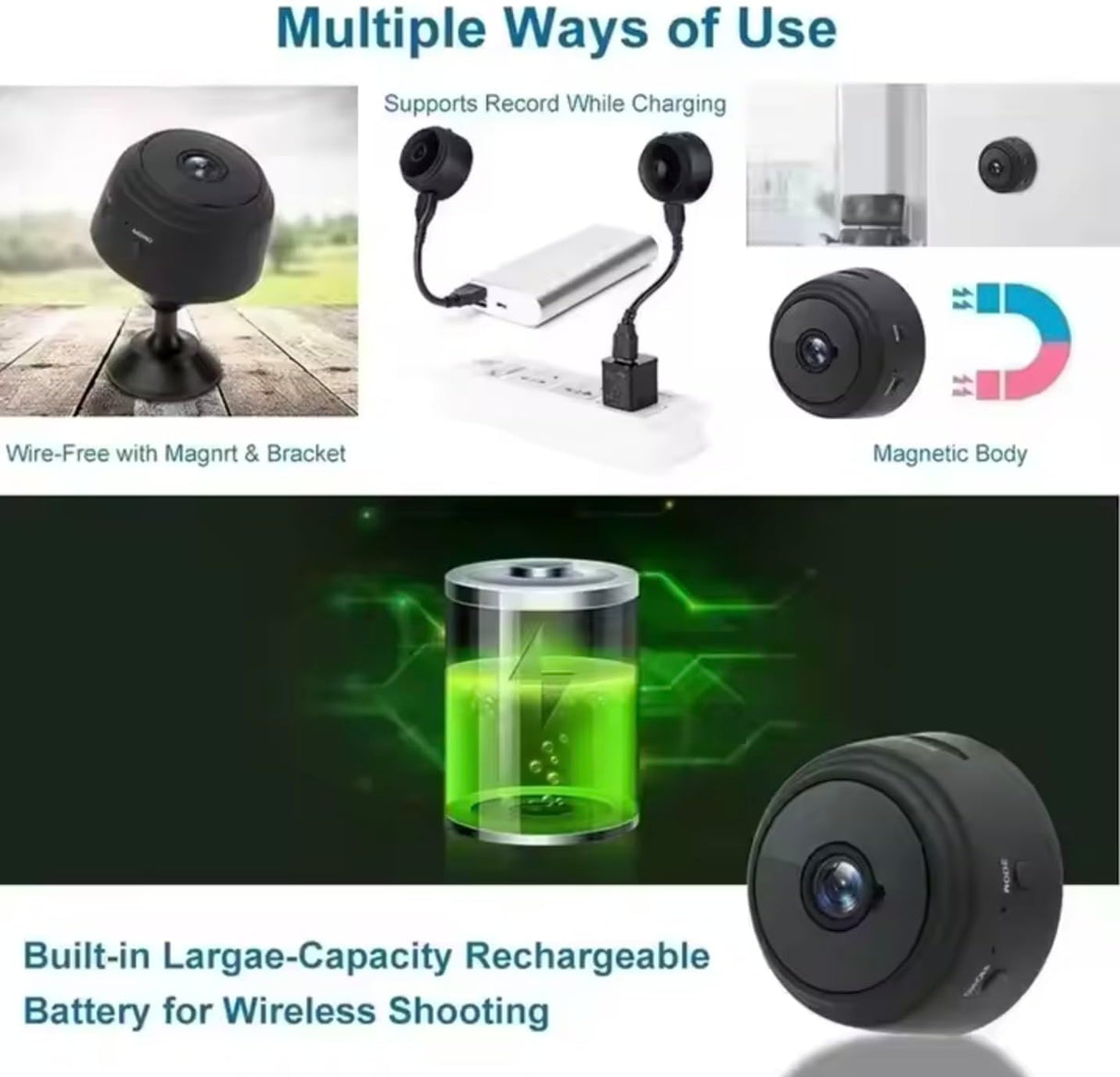 Mini WiFi Camera, 1080P HD | كاميرا واي فاي صغيرة | Night Vision, Motion Detection, Remote View, Indoor/Outdoor Security