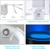 Toilet Night Light Toilet Bowl Light Motion Sensor with 8 Color Changing, Sensor LED Washroom Night Light Fits Any Toilet