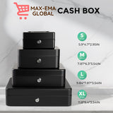 MaxEMA Metal Cash Box With Lock & Keys 15x12x8cm Steel Register With Tray Durable Portable Money Box Safe For Bills Jewelry Organizer Coins Phones Travel Lock Safe Box Piggy Locker (Black V.Small)