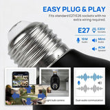 2 Pack Bulb WiFi Camera, Wireless Panoramic HD Indoor Camera, Socket Mount Security Cam, TF Card Not Included, Black
