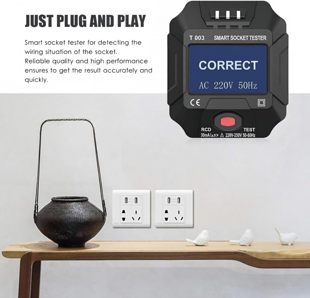 Electric Socket Tester, UK Plug Outlet Smart Socket Tester Digital Display LCD Socket Tester Circuit Polarity Detector Wall Plug Breaker Finder Leakage Test