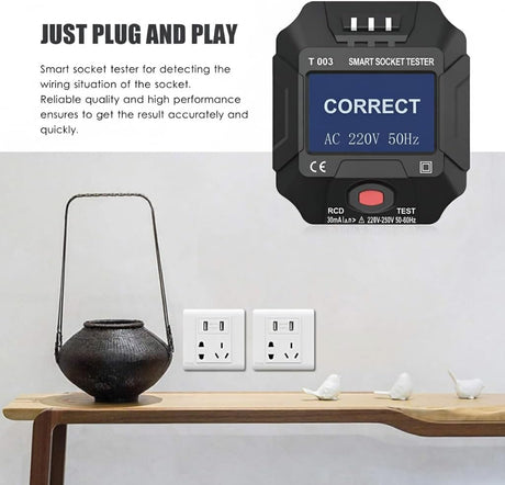 Electric Socket Tester, UK Plug Outlet Smart Socket Tester Digital Display LCD Socket Tester Circuit Polarity Detector Wall Plug Breaker Finder Leakage Test