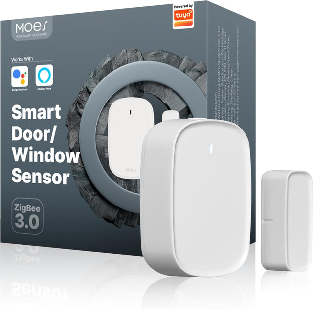 MOES Smart Door and Window Sensor, Wireless Detector for Alarm System and Home, Compatible With Smart Life/MOES APP, Works With Alexa Google Home Voice Control, Requires ZigBee Gateway