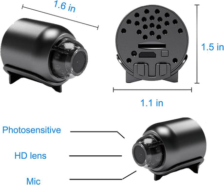 Mini Hidden Camera, 1080P HD, Portable Nanny Cam with Night Vision and Motion Detection, Built-in Battery, Covert Security Camera for Home/Office/Indoor/Outdoor