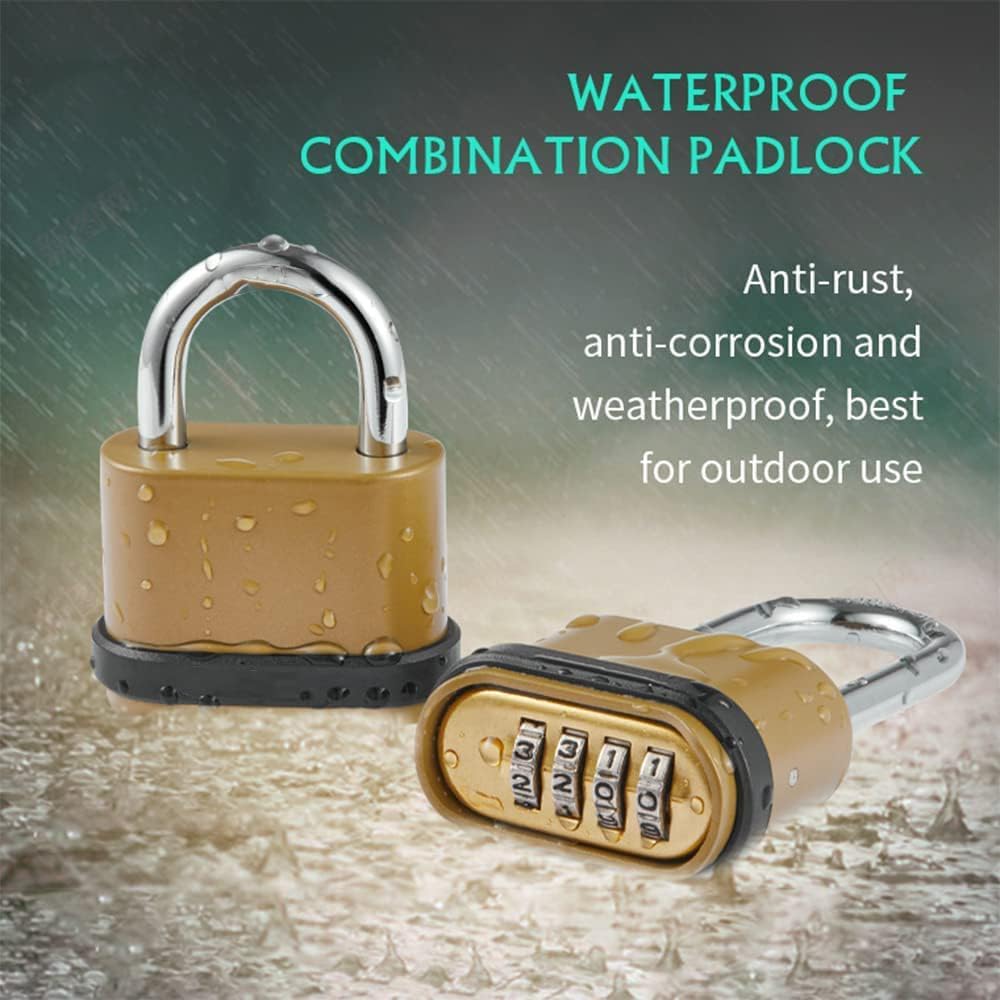 Azonee 4-Digit Combination Padlock, Heavy Duty Outdoor, Brass Finish