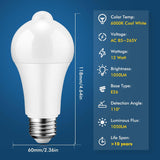 SYOSI Motion Sensor Light Bulbs, , 12W (100W Equivalent) PIR Motion Activated Dusk to Dawn Light Bulb, E26 6000K Cool White Security Bulb for Front Door Garage Hallway, 2 Pack