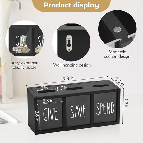 Wooden Piggy Bank for Adults Kids, Money Saving Box, Sturdy Money Saving Jar for Cash Coin, Visualized Piggy Bank for Bedroom, Living Room, Laundry Room, Countertop, Box for Change Storage