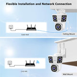 2NLF 4MP Outdoor WiFi Security Camera, 3-Lens, 360° Auto Tracking