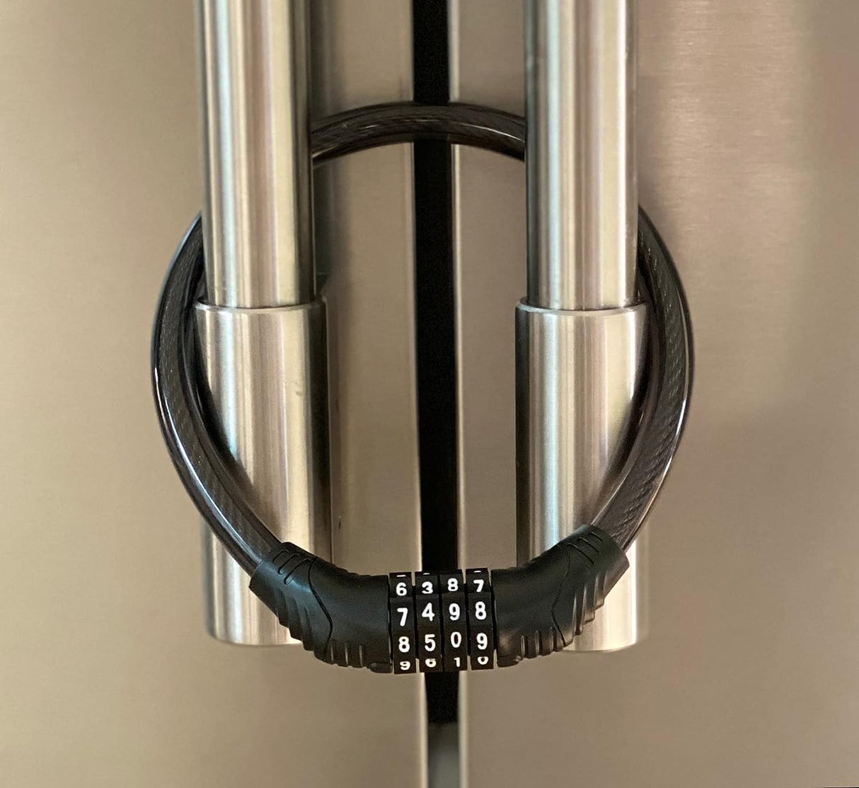 ALMEKAQUZ Refrigerator Lock, 4 Digit Combination, Sturdy Multifunctional, French Door, Cabinet, Bike Stroller, Stainless Steel