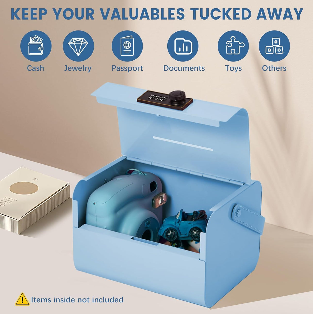 Mini Safe Box for Kids - Portable Money Lock with Combination Lock for Cash, Jewelry & Valuables, Lightweight Security Safe Metal Money Box for Cash Saving for Kids Boys Girls (Blue)