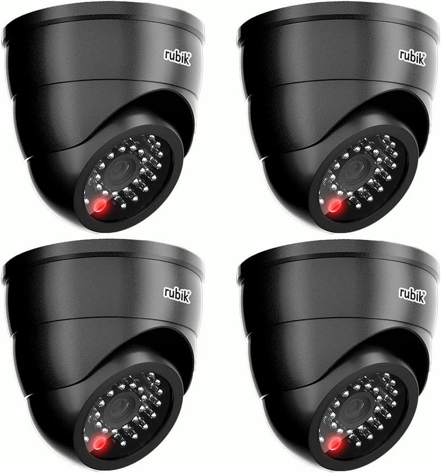 Rubik 4pc Dummy CCTV Camera with Flashing LED Light, Adjustable Fake Surveillance Camera Security Indoor Dome Camera with LED Light (Black)