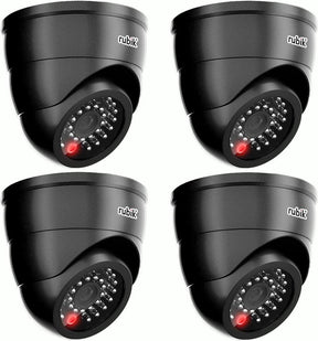 Rubik 4pc Dummy CCTV Camera with Flashing LED Light, Adjustable Fake Surveillance Camera Security Indoor Dome Camera with LED Light (Black)