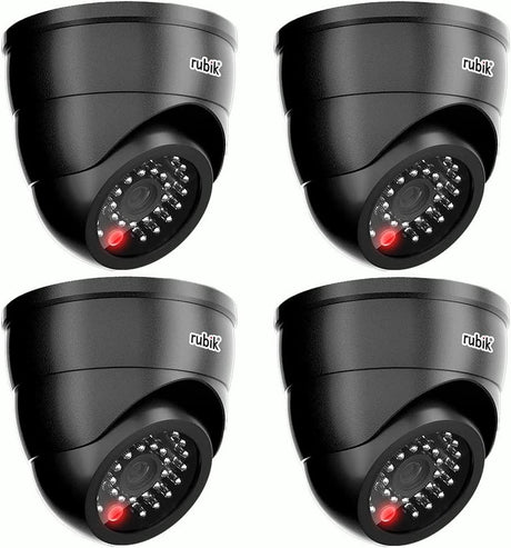 Rubik 4pc Dummy CCTV Camera with Flashing LED Light, Adjustable Fake Surveillance Camera Security Indoor Dome Camera with LED Light (Black)