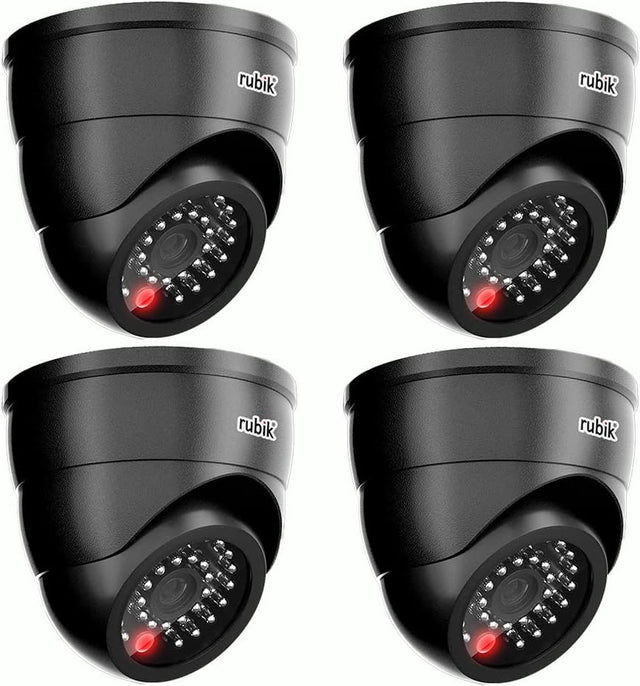 Rubik 4pc Dummy CCTV Camera with Flashing LED Light, Adjustable Fake Surveillance Camera Security Indoor Dome Camera with LED Light (Black)