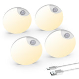Motion Sensor Night Light, USB Rechargeable Human Body Induction Night Lights Stick-On Closet Light for Wall, Stairs, Hallway, Cabinet (4 Pack, White)
