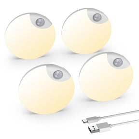 Motion Sensor Night Light, USB Rechargeable Human Body Induction Night Lights Stick-On Closet Light for Wall, Stairs, Hallway, Cabinet (4 Pack, White)