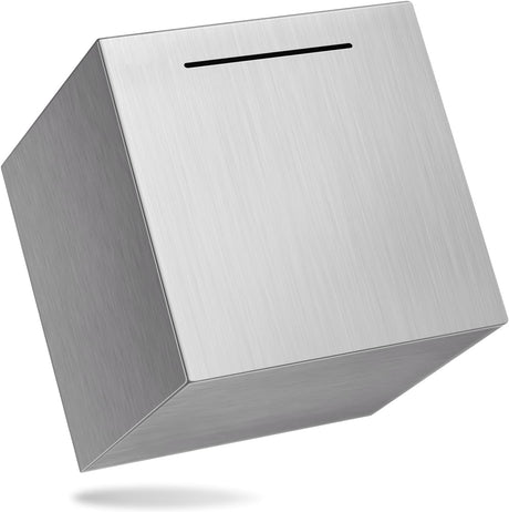 Piggy Bank for Adults Must Break to Open, Stainless Steel Metal Money Savings Box for Cash Coin (4.72 inch) Silver