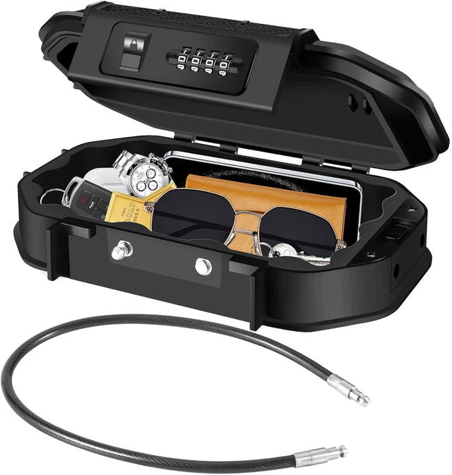 Waterproof Lock Box, Portable 4-Digit Combination Safe Boxes with Removable Cable, Anti-Theft Small Security Lockbox, Resettable Code Cash Case, Outdoor Key Hider for Travel, Gym, Hotel, Dorm, Beach